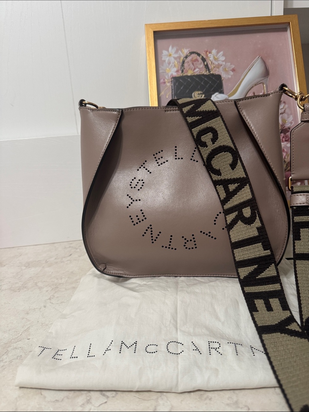 Stella McCartney Taupe Vegan Leather Tote with Branded guitars crossbody Strap - Picture 1 of 8